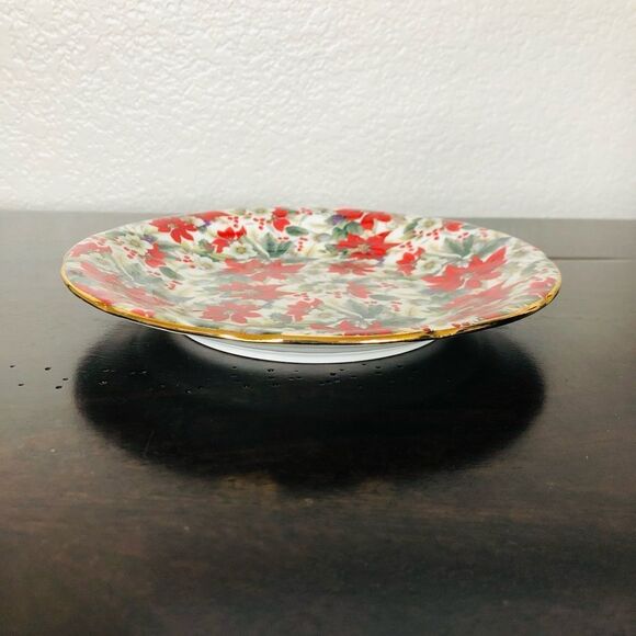 Vintage Floral Plate with Red Poinsettias Formalities Baum Brothers - Picture 3 of 5